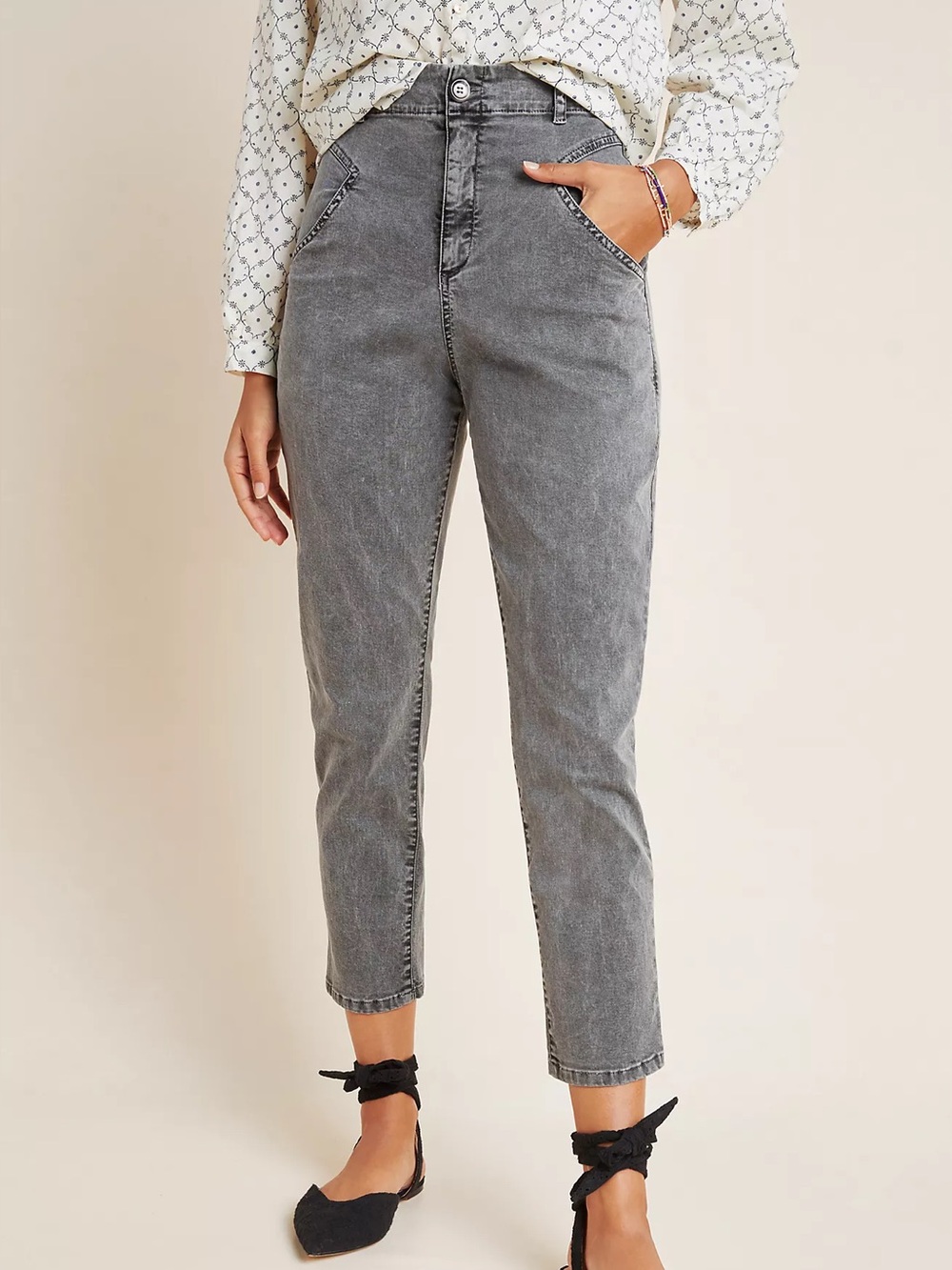 Anthropologie Amadi Lindy High Rise Slim Straight Utility Pants Carbon M NWT